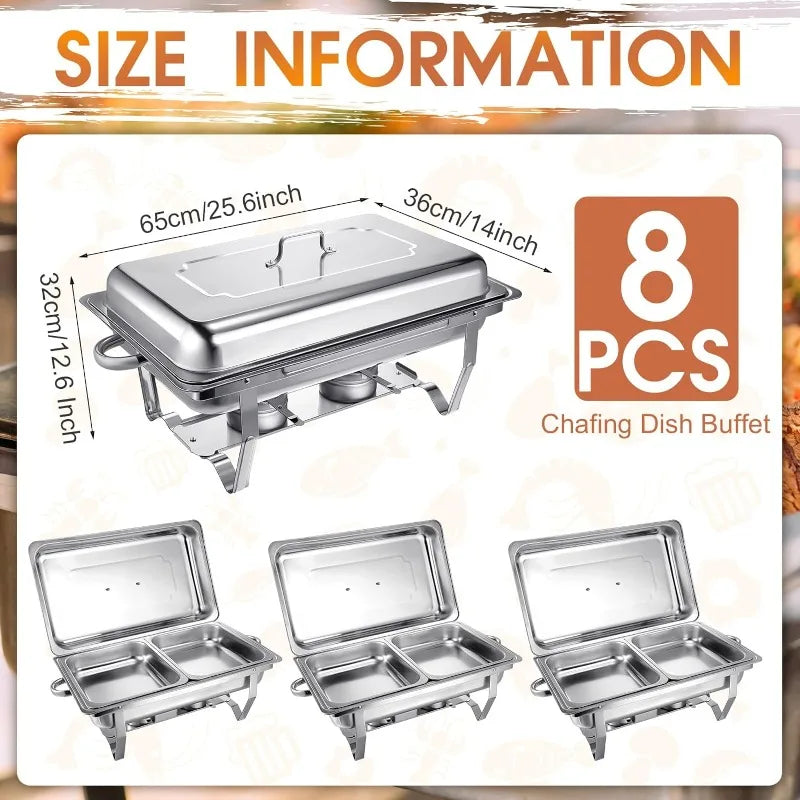 8 Pack 9QT Stainless Steel Chafing Dish Set