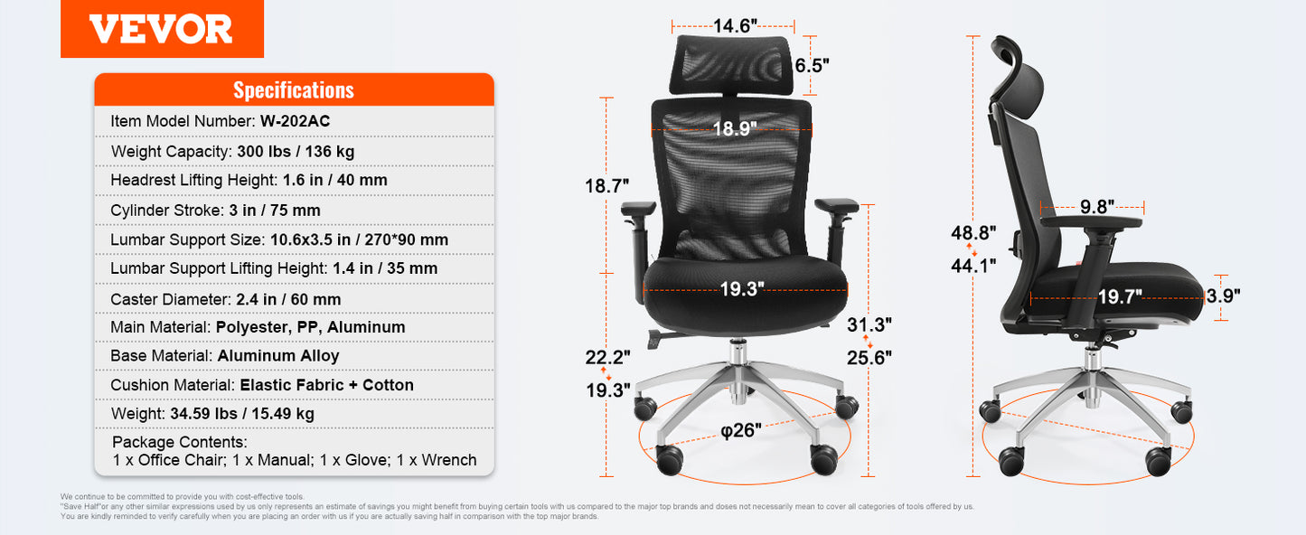 Ergonomic Chair with Lumbar Support and Height Adjustable