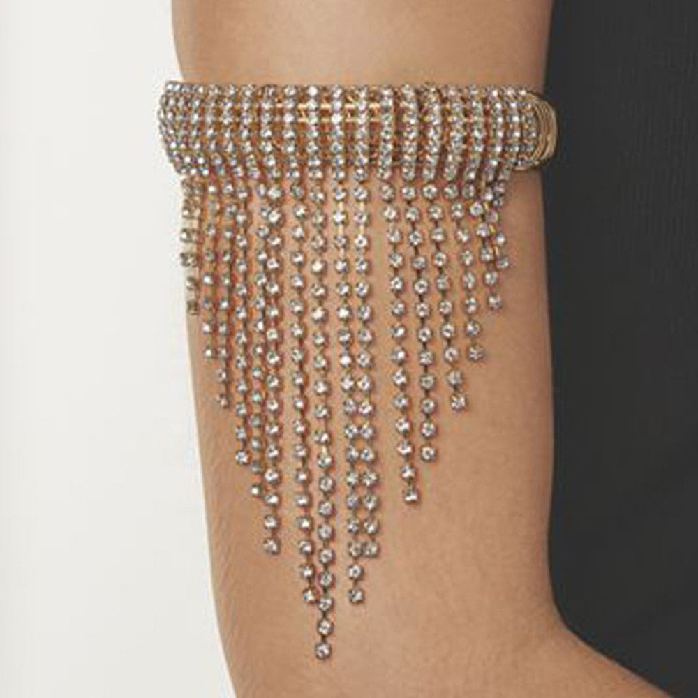 Long Tassel Rhinestone Arm Bracelet Hand Jewelry.